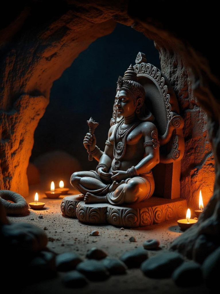 A picture of lord Bhairav in sitting position 