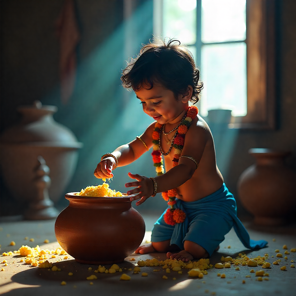 Janmastami 2025, a boy is eating butter